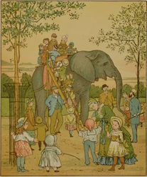 Crianças, montando, elefante